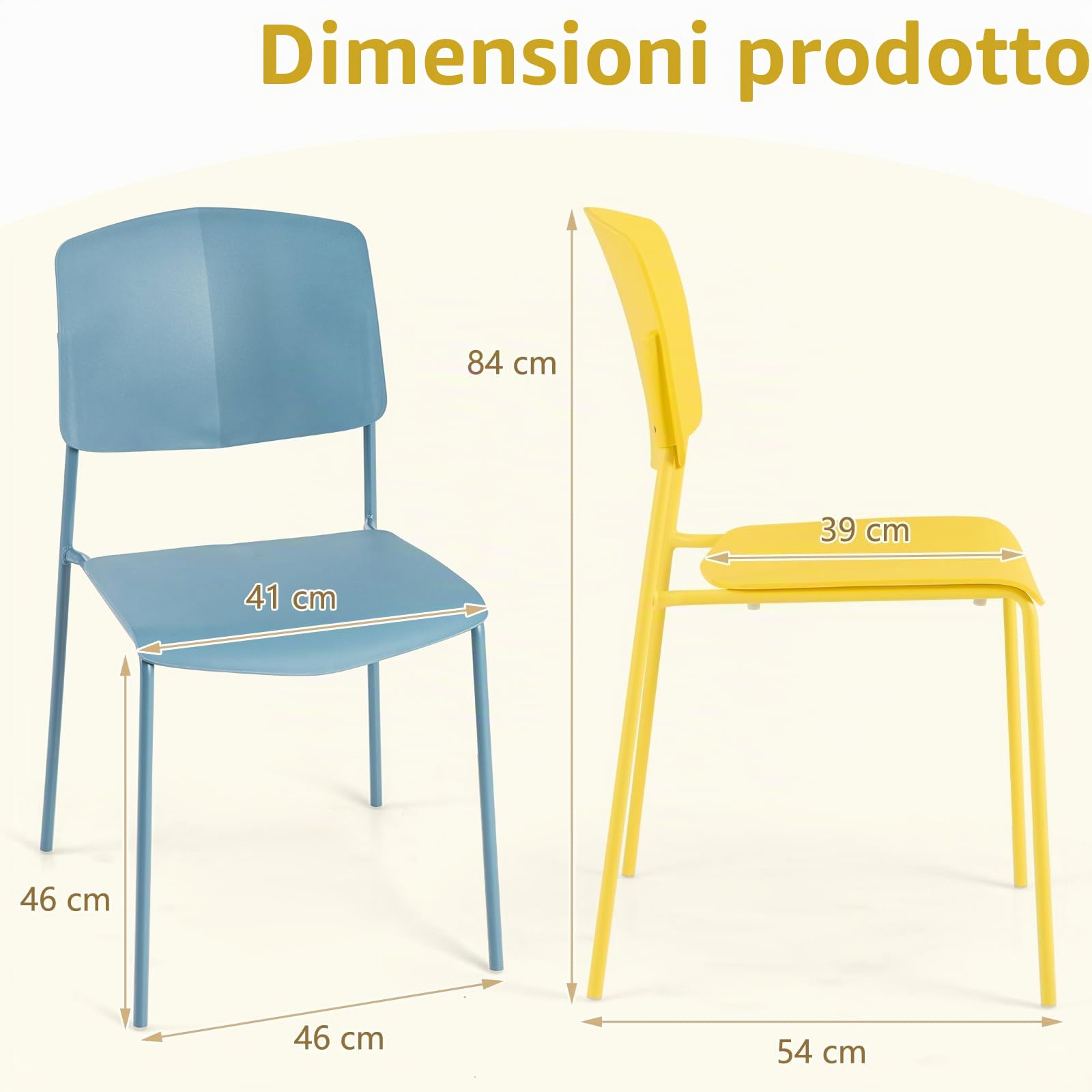 GIANTEX Set di 4 Sedie da Pranzo Impilabili con Sedile Ampio in PP | Sedie da Cucina e Soggiorno con Gambe in Metallo, Design Salvaspazio