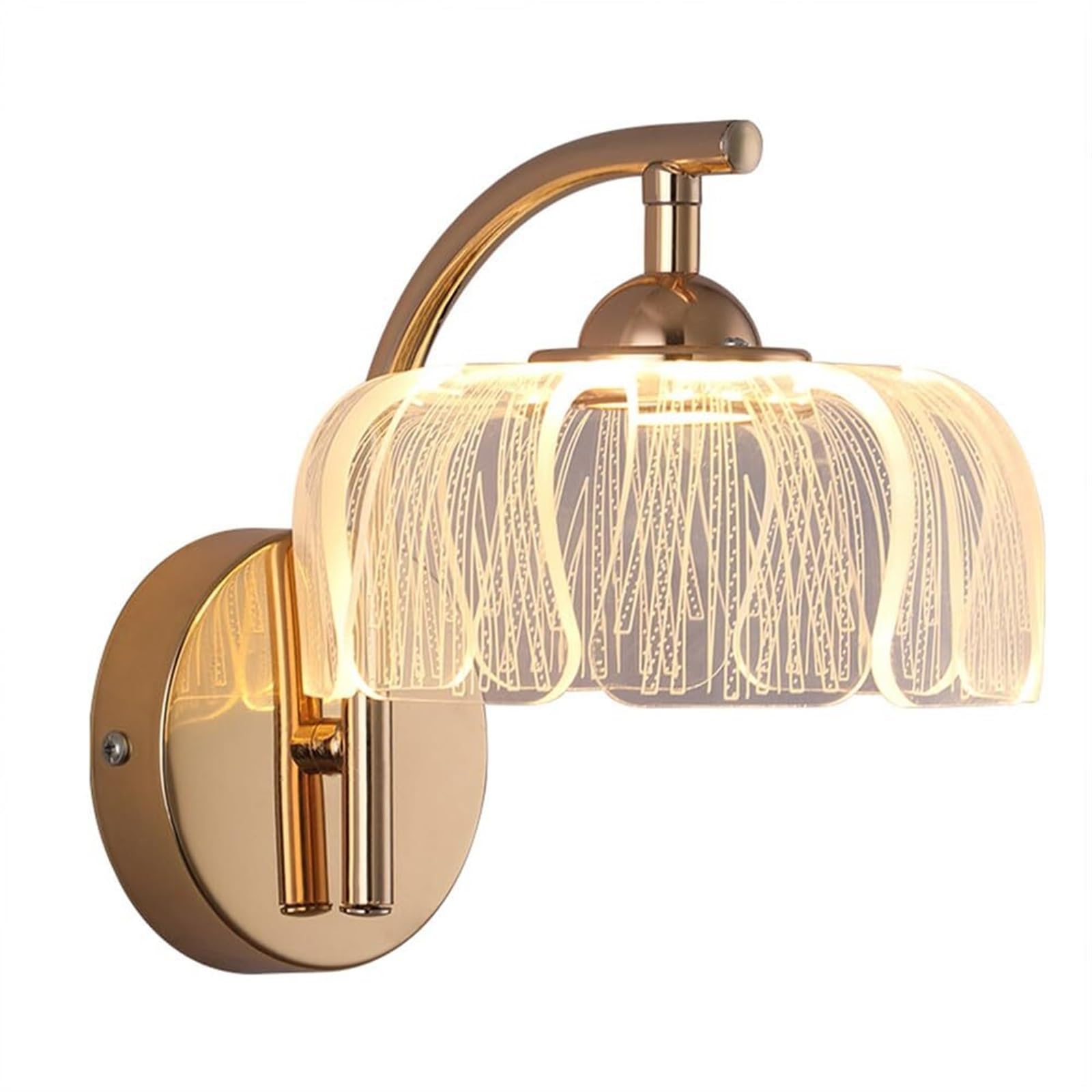 Aplique de Pared Interior Dorado, lámpara de Pared LED Moderna para mesita de Noche, lámpara de Pared Ajustable de 7W y 3 Colores, Sala de Estar, Dormitorio, baño, Pasillo, Pantalla acrílica,