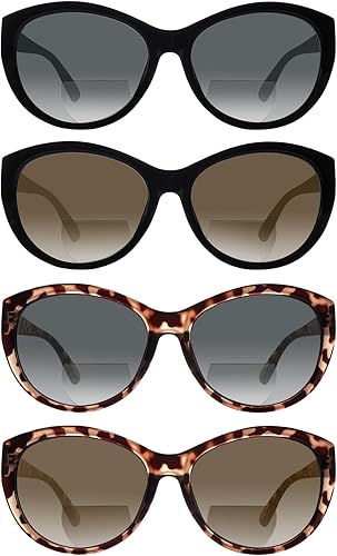BONCAMOR Paquete de 4 lentes de sol bifocales de lectura para mujeres y hombres, protección UV400, lentes de sol para exteriores
