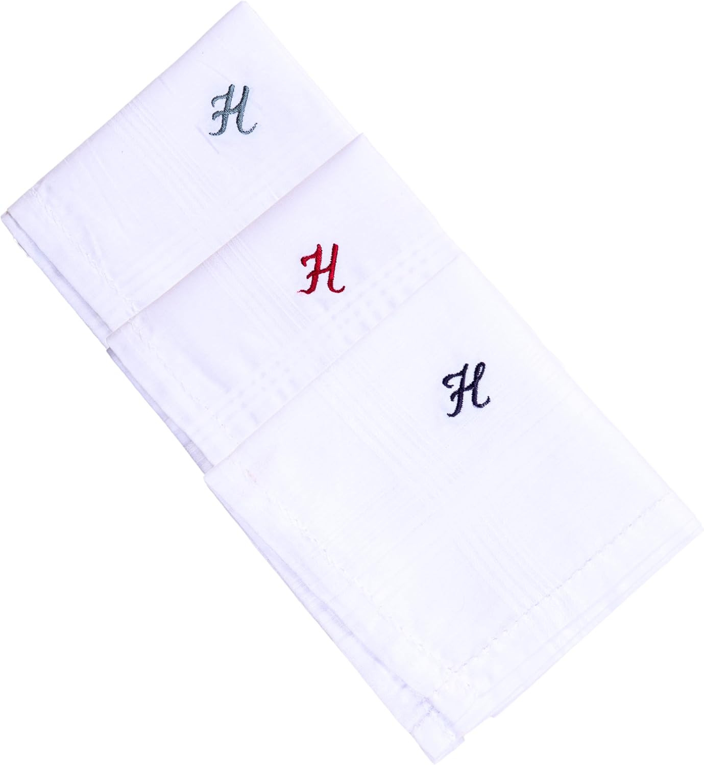 Monogrammed Handkerchief for Men, Initial Embroidered~ 3-Pack Assorted 100% Cotton King Size White Hanky Gift