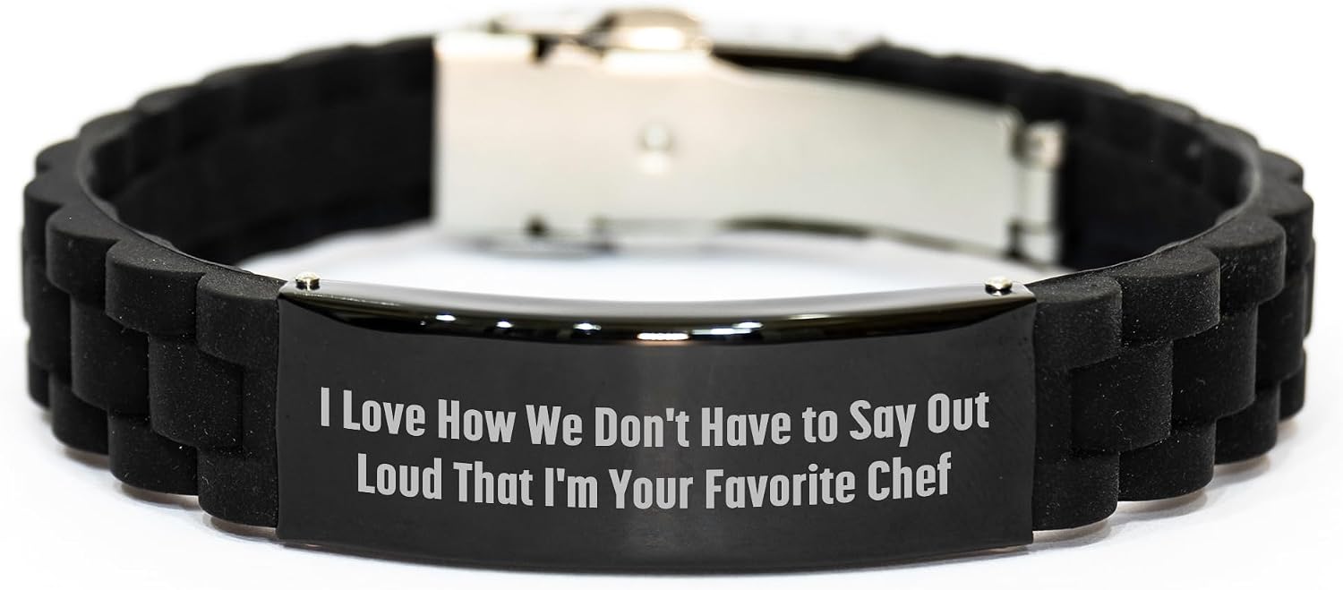 Chef's Favorite Quote Glide lock Clasp Black Stainless Steel Adjustable Silicone Chef Jewelry Gifts for Chef Lovers on Birthday with Funny Sarcasm
