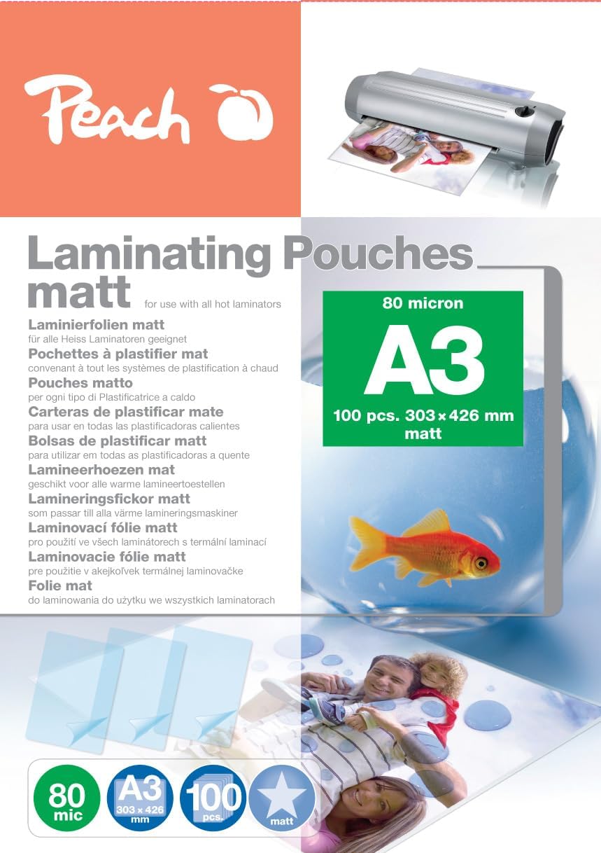 Peach S-PP580-15 Laminating Pouches DIN A3 80 mic Matt Pack of 100