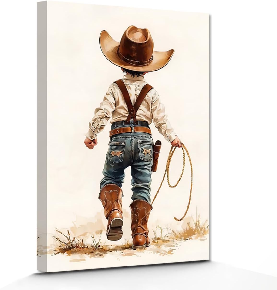 DOARTDO Western Cowboy Wall Art Western Canvas Prints Kids Cowboy Pictures Southwestern Artwork Children's Room Bedroom Decor Frame (12.00" x 18.00")