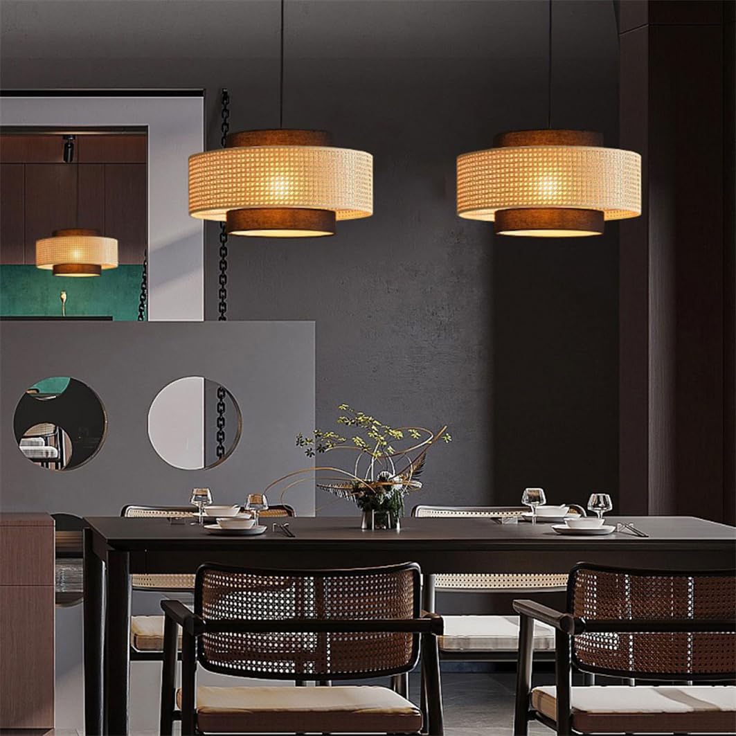 Lampadario A Sospensione Unico In Tessuto Nero, Stile Wabi-sabi | Raccordo in rattan a forma di cilindro Eleganti lampadari a sospensione per interni per sala da pranzo, ingresso