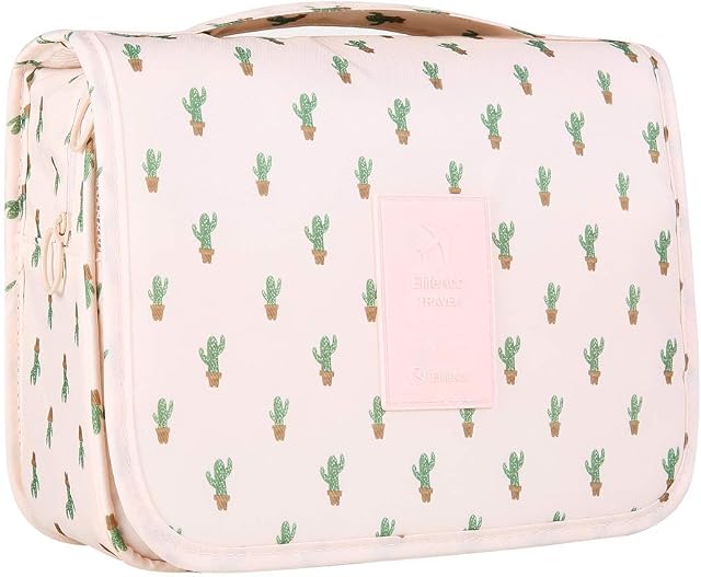 ElifeAcc Hanging Travel Toiletry Bag Folding Bathroom Organizer Portable Cosmetic Wash Bag for Women Girls Cactus