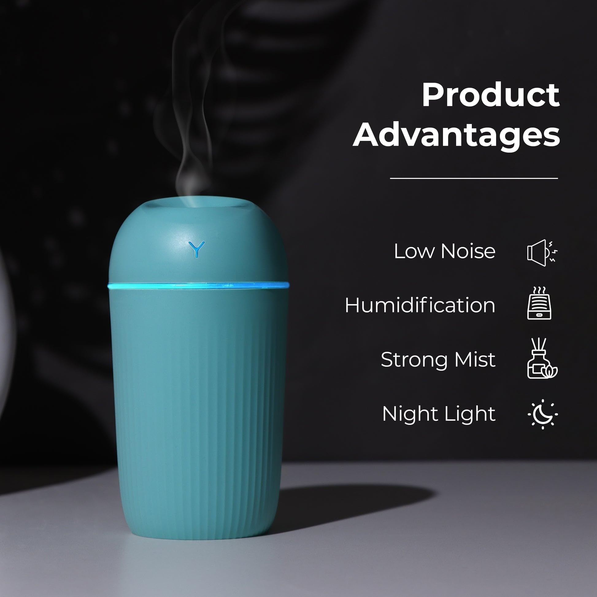mobigon Wood Cool Mist Ultrasonic Humidifier for Room Moisture, Aroma Diffuser for Home, 400ml Essential Oil Diffuser with 7 Colorful Night Light, Auto Shut-Off, Home, Office, (Turquize)
