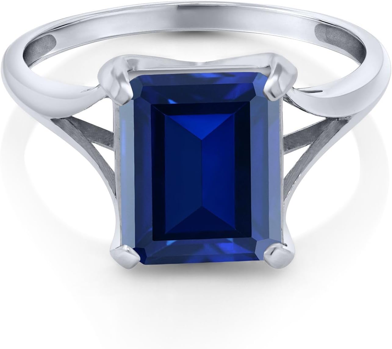 Gem Stone King 14K White Gold Gemstone Birthstone Solitaire Engagement Ring | Emerald Cut 11x9MM | Wedding Anniversary Promise Gold Ring For Women | Available In Size 5-9.5
