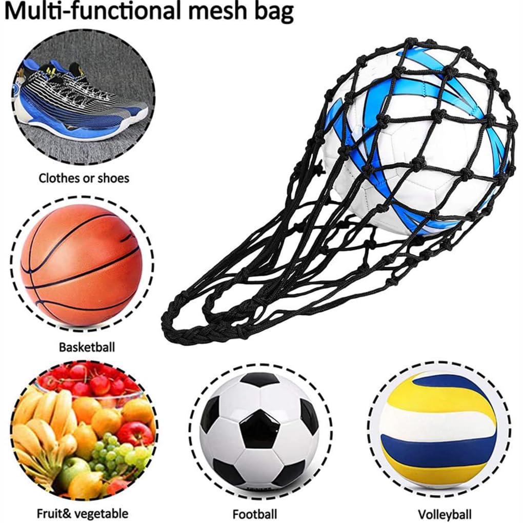 2 sacchetti a rete per palloni da calcio, riutilizzabili, per palestra, fitness, esercizi, borsa flessibile nera