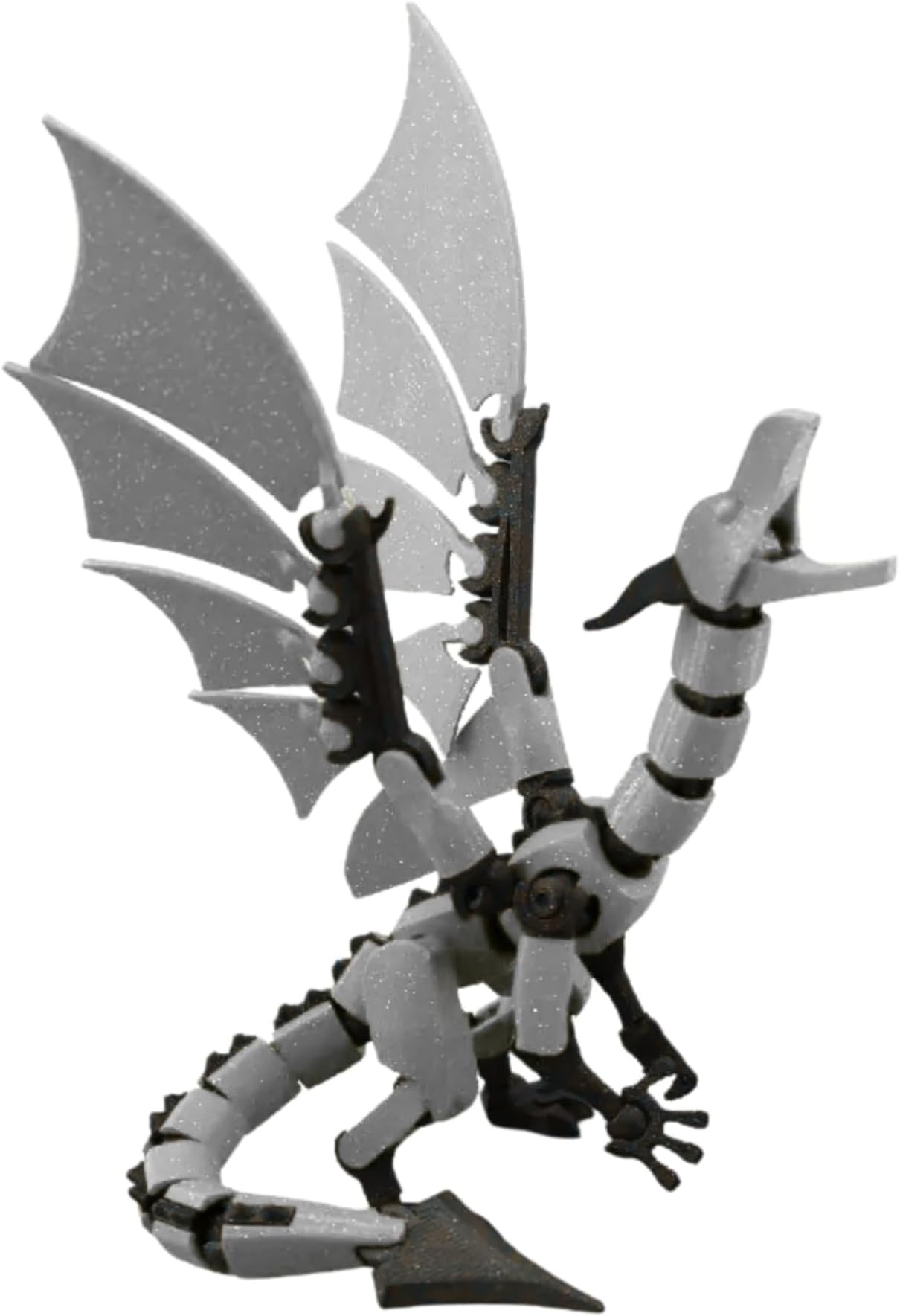 Mighty Miniatures Dragon Action Figure | 14 cm Fully Poseable Collectible with Moveable Wings, Tail & Neck + Display Stand | Premium 3D Printed Display & Stop-Motion Figure (Grey)