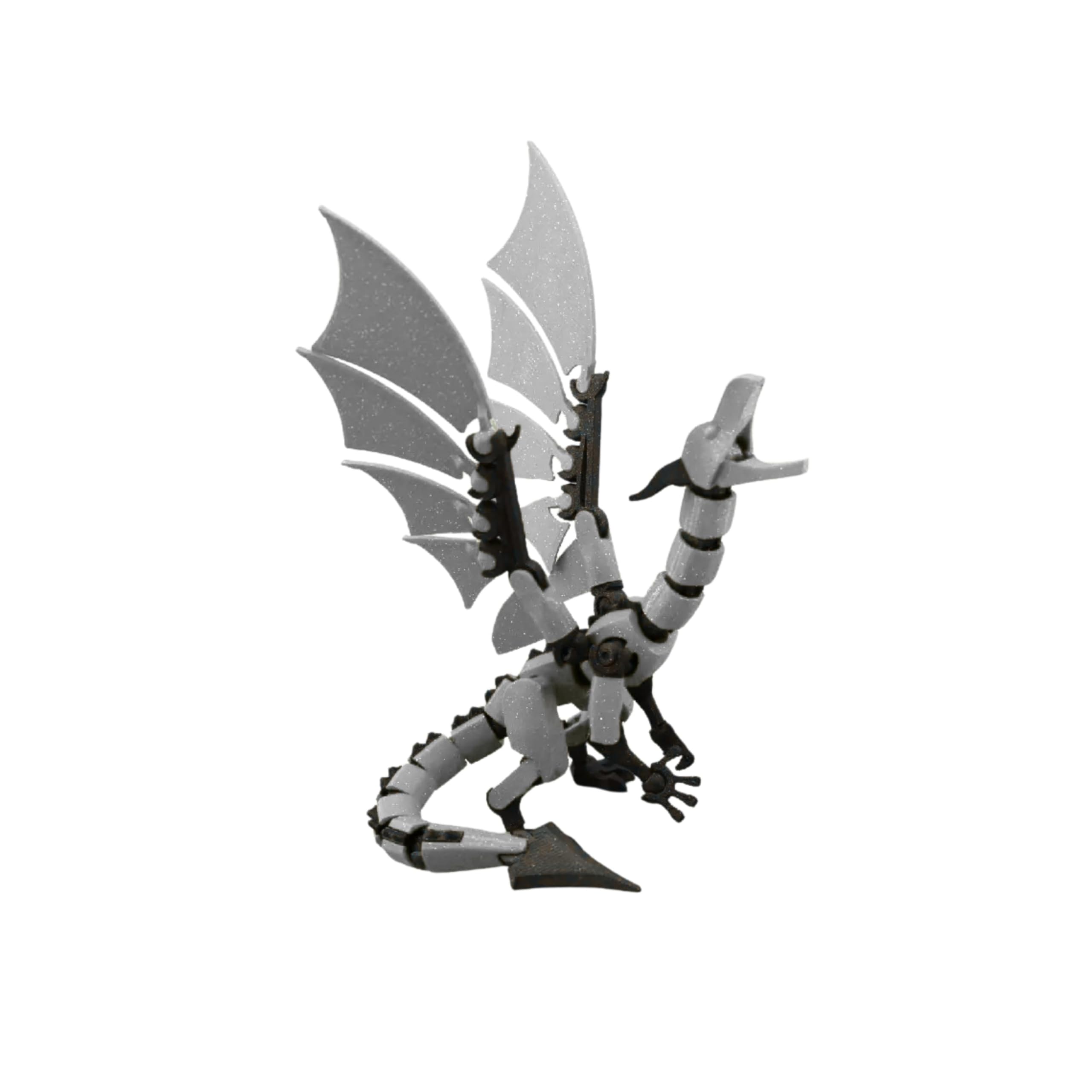 Mighty Miniatures Dragon Action Figure | 14 cm Fully Poseable Collectible with Moveable Wings, Tail & Neck + Display Stand | Premium 3D Printed Display & Stop-Motion Figure (Grey)