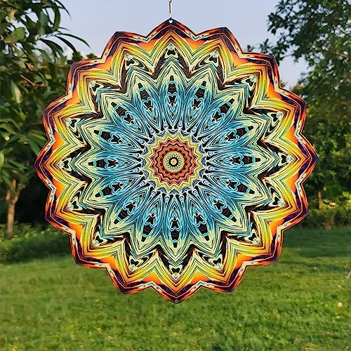 Metamutu 12 Inch Wind Spinners 3D Large Metal Mandala Hanging Wind Sculpture For Yard And Garden Kinetic Garden Decor Lawn Decoration Whirligig Ornaments #TOP2
