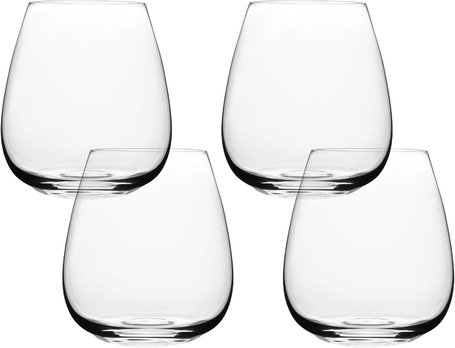 over&back 16oz Traditional Glassware - Set of 4 Classic Stemless Drinking Glasses for Parties, Get-togethers, and More - Mouth-Blown - Wine Cups for Kitchen and Dining Room - Clear