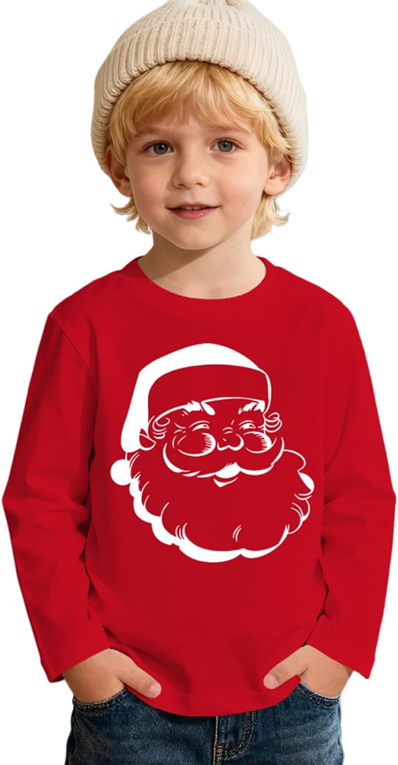 Toddler Christmas Shirt Baby Girl Boy Santa Sketch Graphic Long Sleeve T-Shirt Funny Xmas Gifts Holiday Tee Tops