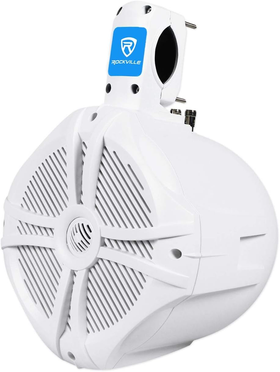 Rockville RWB80W Pair 8" 600W Peak/200W RMS Marine Wakeboard Tower Speakers, 4 Ohm, Waterproof, Durable Swivel Bracket, Two-Way Audio, Designed for Boats, Jeeps, ATVs