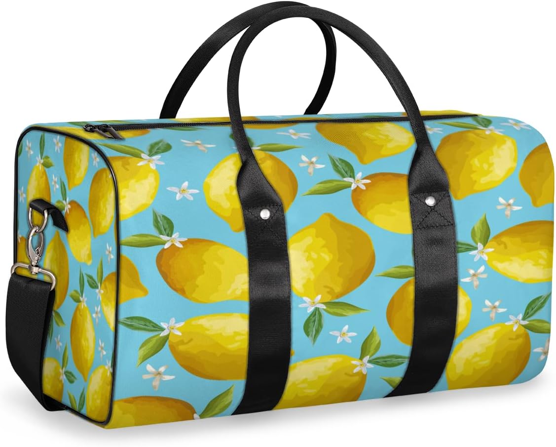 Watercolor Flower Lemon Travel Duffel Bag for Women Men Large Capacity Overnight Weekender Bags for Lightweight Waterproof Sport Gym Bag for Workout Yoga Swim