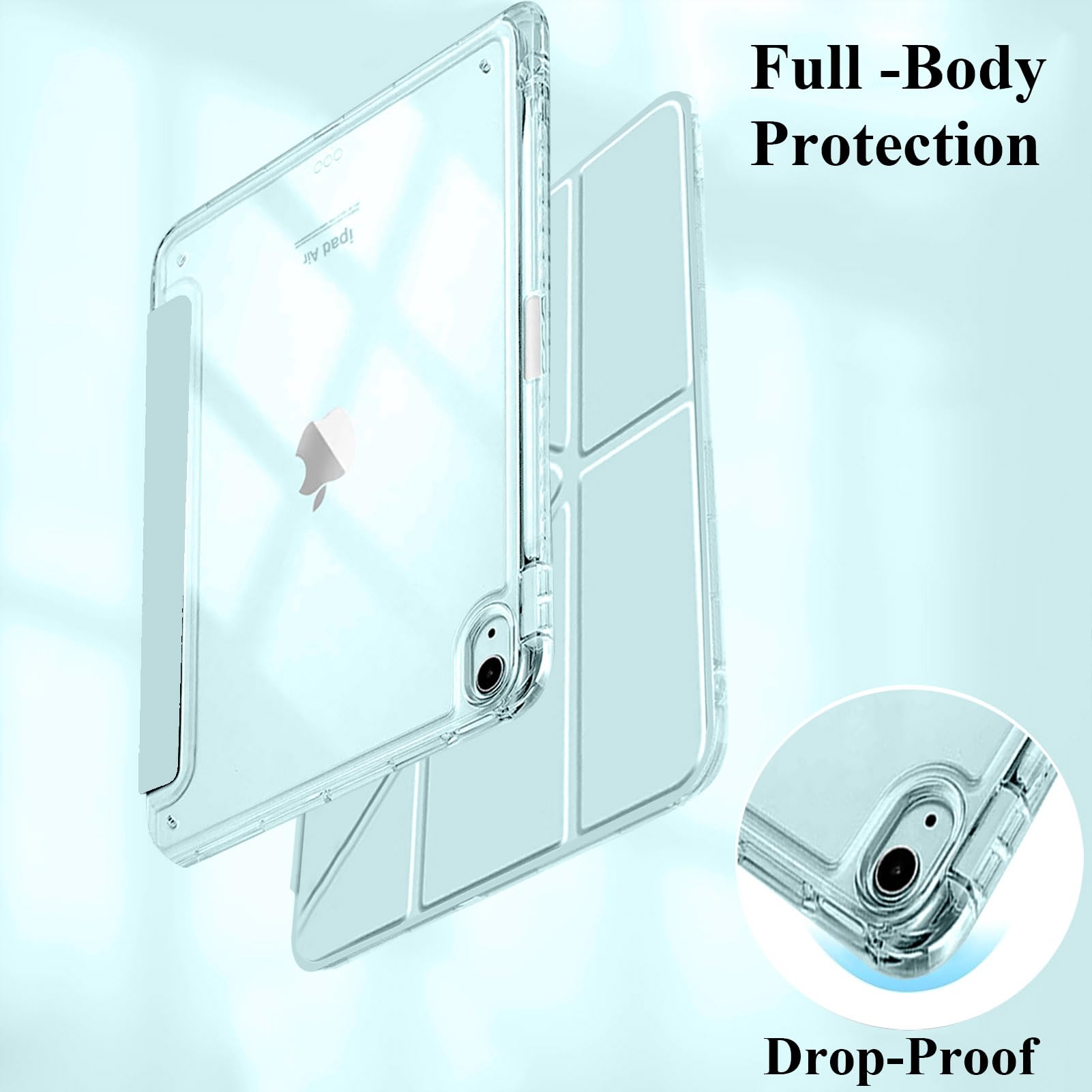 Custodia Per IPad Air 13” M3/M2 (2025/2024) – Retro Trasparente Antiurto Con Portapenne, 6 Angoli Di Visione, Auto Sleep/Wake