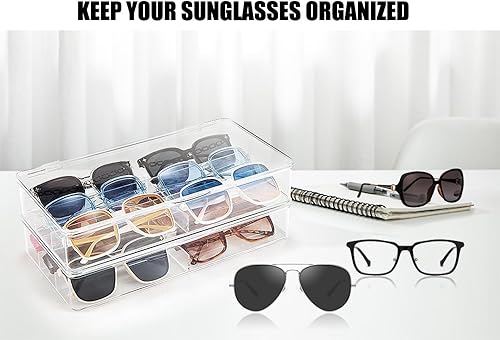 Miniatura 2 de BOPai Organizador acrílico para lentes de sol con tapa, organizador apilable de almacenamiento para gafas, paquete de 2