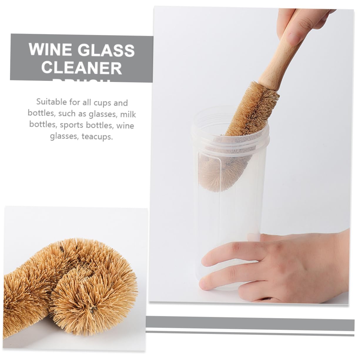 Gatuida 6piezas Cepillo De Limpieza para Botellas y Tazas Diseño Botellas De Agua Biberones y Copas Madera De Haya Natural
