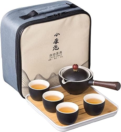 Youngky - Juego de té de cerámica china de gongfu, juego de té portátil de viaje con cafetera de té de rotación 360 e infusor, bolsa de regalo todo