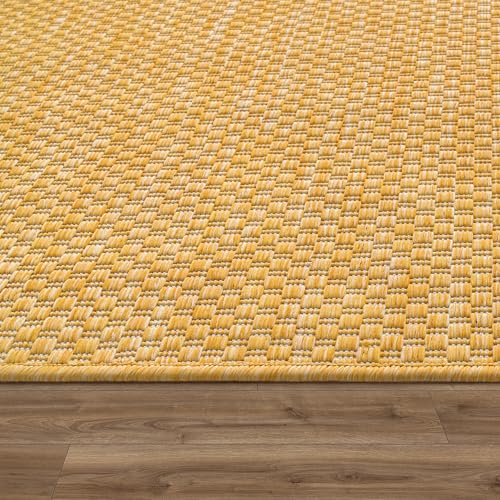 Miniatura 3 de Paco Home Alfombra Exterior Interior Balcón Terraza Alfombra Cocina Monocolor Jaspeado, Tamaño:140x200 Cm, Color:Amarillo