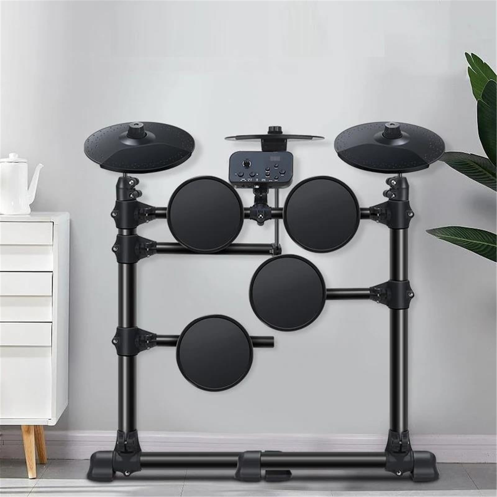 Czarno-biały, 5-bębnowy, 3-cymbalowy, Całkowicie Silikonowy Zestaw Perkusji Elektronicznej, 180 Tonów, Słuchawki USB MIDI(Black)