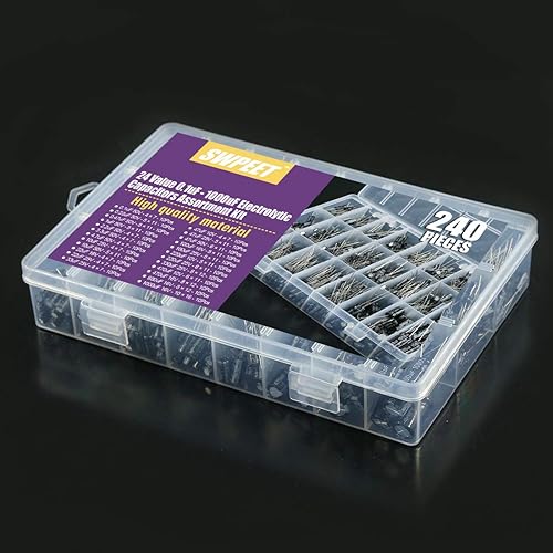 Miniatura 5 de Swpeet 240 unidades de 24 tipos de condensadores electrolíticos diferentes rango 0.1uF-1000uF Kit surtido, 10V/16V/25V/50V condensadores
