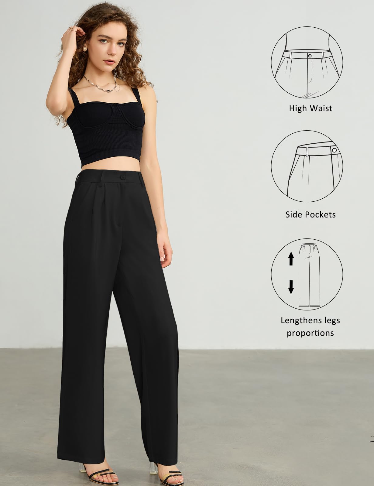 Tapata Pantalon Femme Jambe Large Longue avec Poches Coupe Ample Vintage Baggy Loisirs Fermeture Éclair Boutonnée