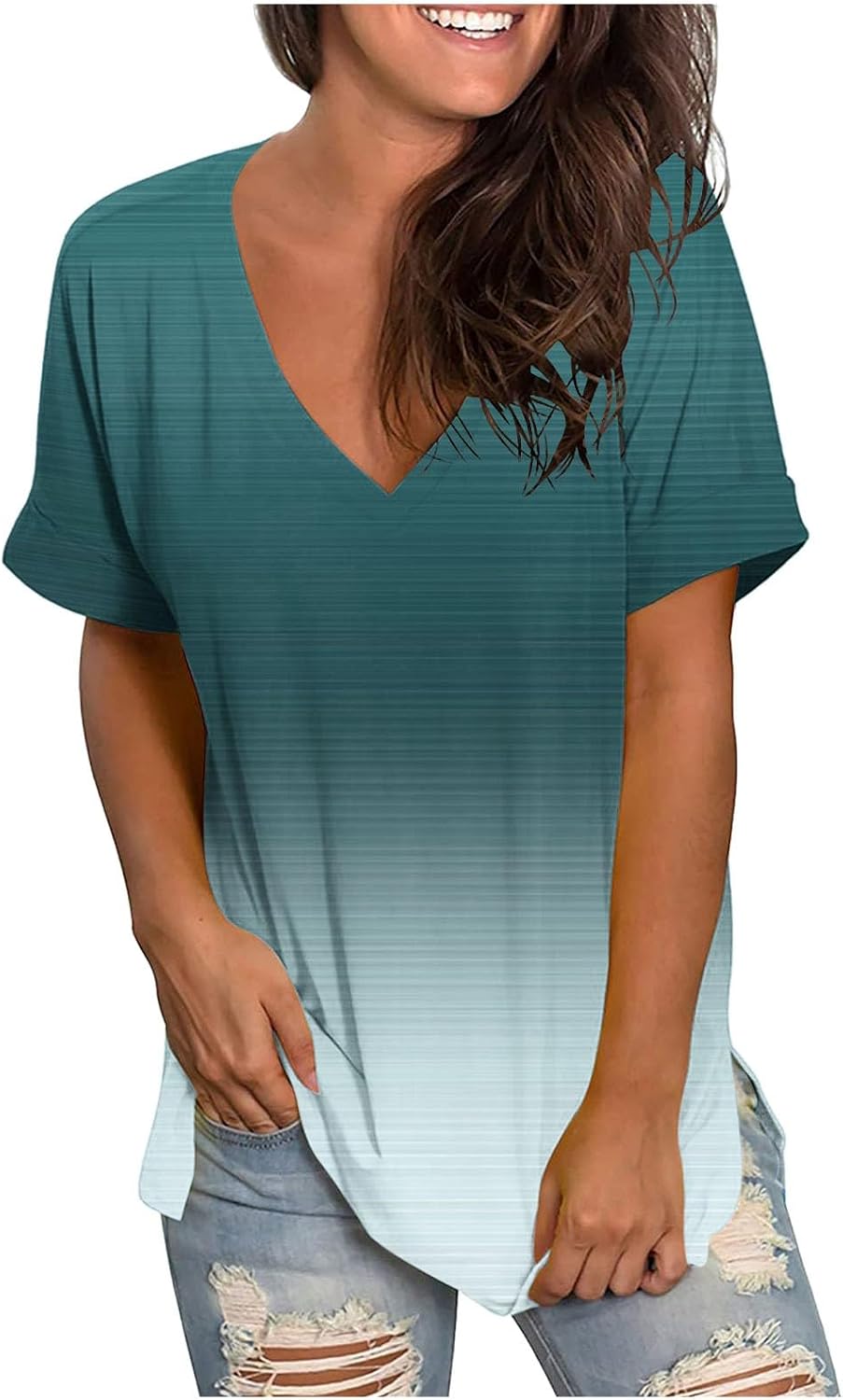 MONNURO Maglietta Estiva Donna Taglie Forti A Maniche Corte, Scollo A V Con Tasca - Casual, Morbido E Leggero, Perfetto Per La Spiaggia