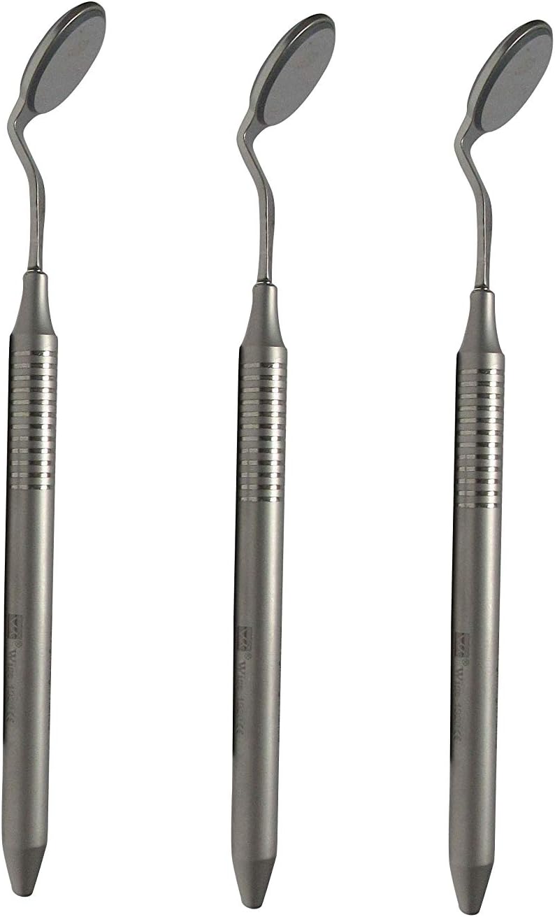 Wise Instruments Dental Double Sided Mirror Front Surface #4 Pack of 3 with Handles Stainless Steel