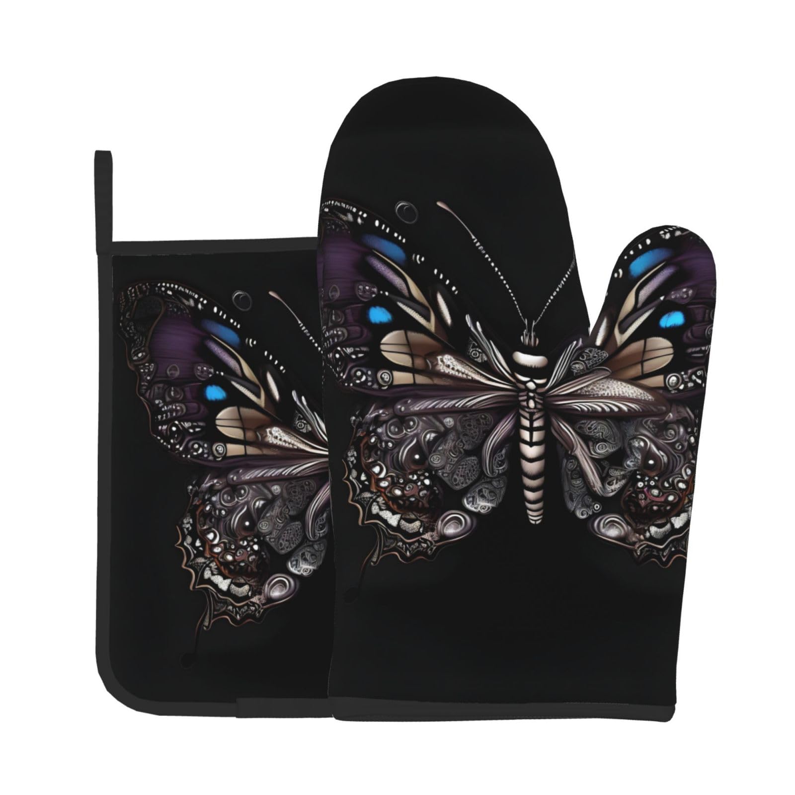 Oven Mitts and Potholders Set of 2 for Kitchen Baking Cooking GrayScience Butterfly Thick and Durable