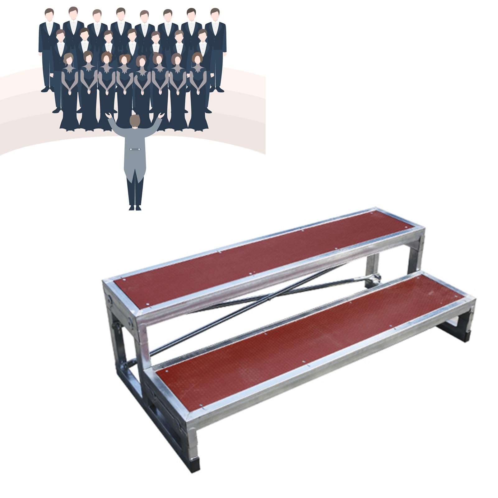Leggio per Coro Antiscivolo - gradini in Compensato e Acciaio, Piattaforma Fotografica a più Livelli, Dimensioni: 128x60x40 cm (50,4x23,6x15,8 Pollici) - Adatto a Vari Eventi.