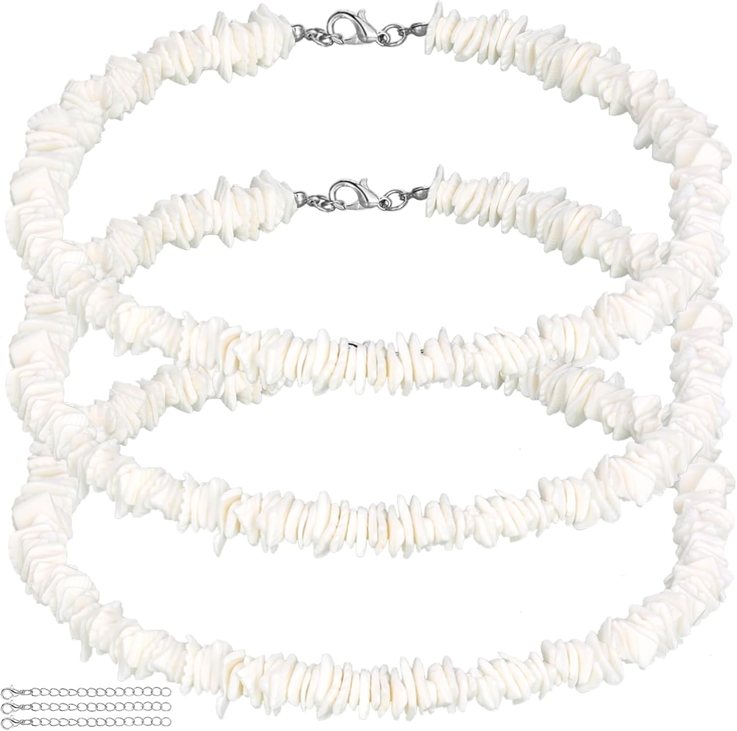 Tondiamo 3 Packs White Puka Shell Necklace Adjustable Seashell Necklace Summer Beach Surfer Sea Shell Beach Choker Jewelry