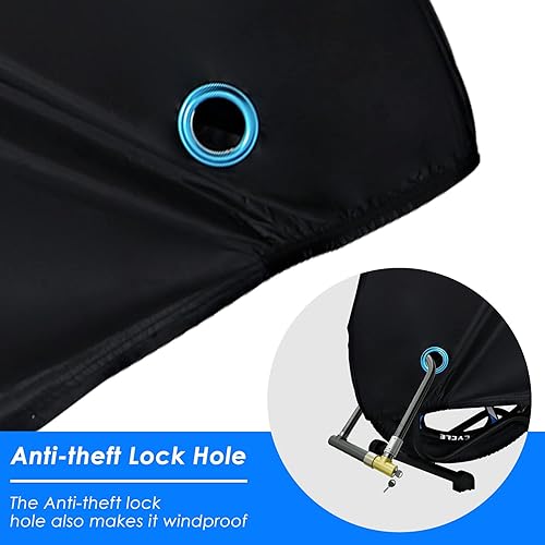 Miniatura 5 de Asika Funda para bicicleta, cubierta impermeable para bicicleta con agujero de bloqueo, lluvia, sol, UV, polvo, viento, nieve, almacenamiento de