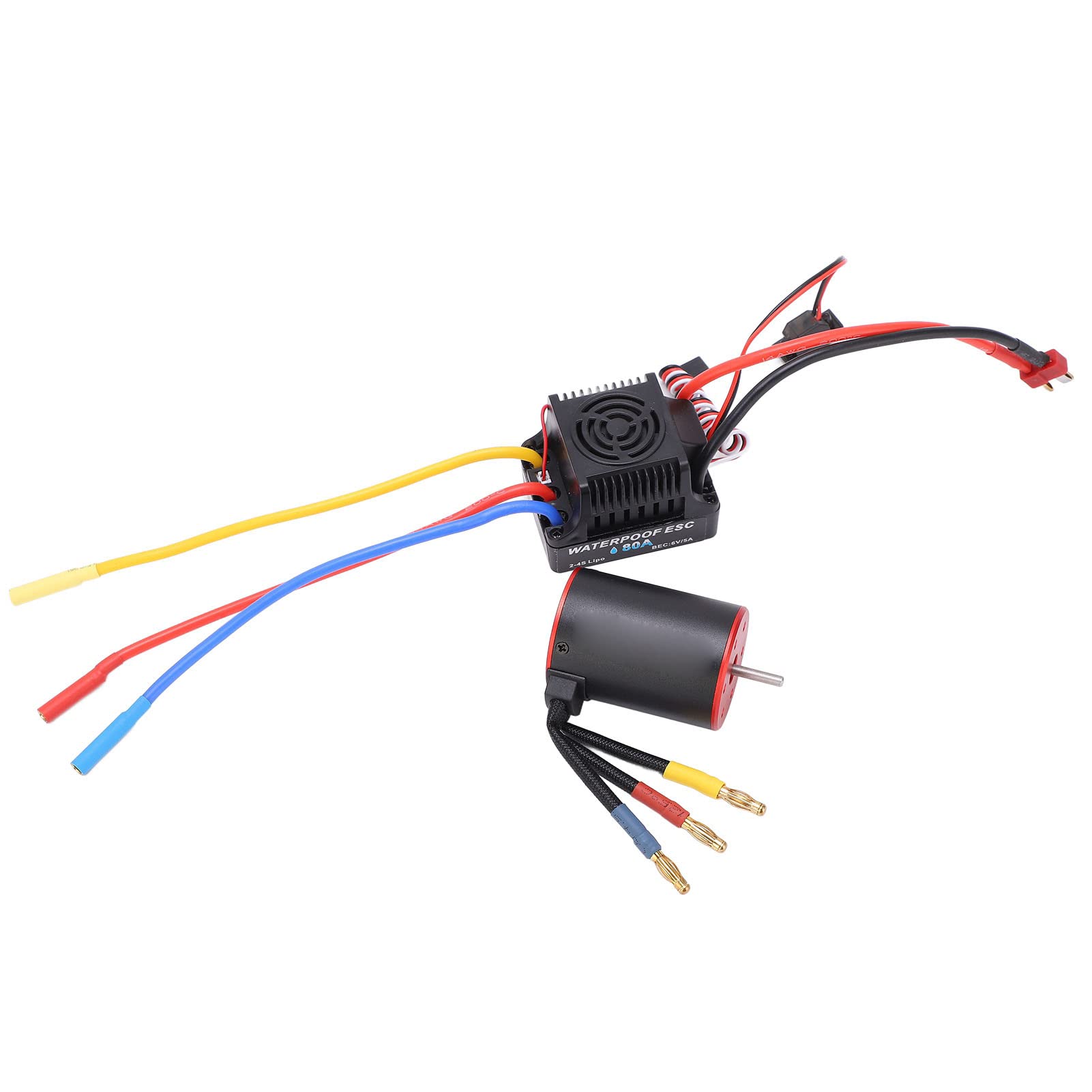 Motor sin escobillas 3650 4300KV, ESC de 80A, regulador eléctrico, cable largo para coche RC 1/8 y 1/10.