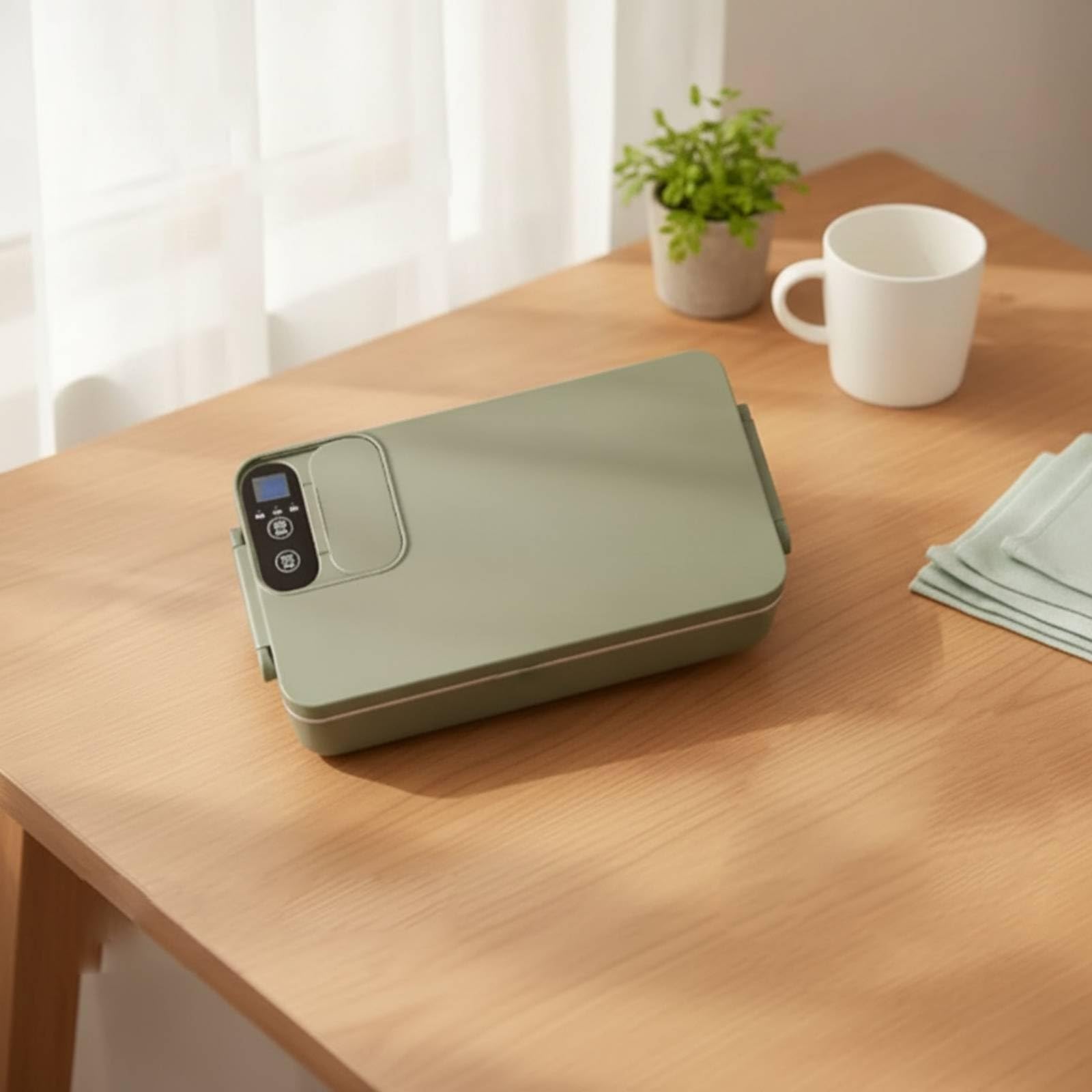 Baoblaze Scaldavivande Elettrico Portatile Contenitore Pranzo Scatola Pasto Riscaldabile con Interno in Acciaio 304 E Trasporto Compatto Adatto per Studenti Autisti Pausa Ufficio, Beige, Esagonale