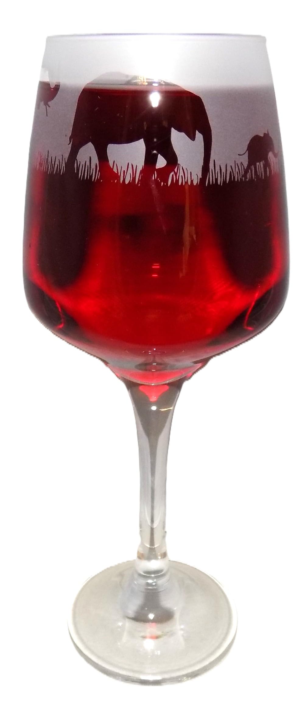 Elephant Hand Etched Stemmed Wine Glass