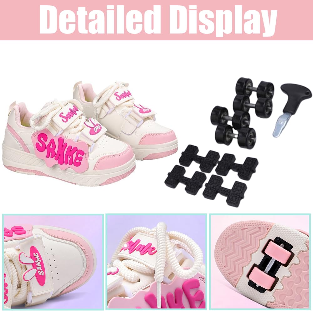 Hixingo Zapatillas con Ruedas, Multifuncionales 2 en 1 Zapatillas Patines, Resistentes al Desgaste Calzado de Skateboarding con Gancho y Bucle para Principiantes, Niños