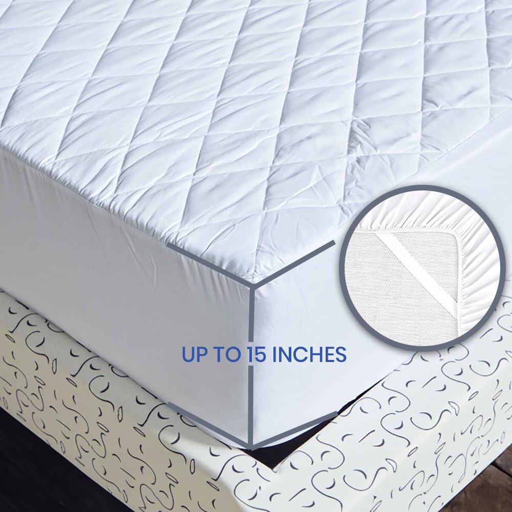 Belem Mattress Topper Full Size (Pack of 12) Elastic Fitted Bulk Mattress Protector –Breathable & Noiseless Mattress Pad -Fits Upto 15” Deep with Elastic Anchor Band & Knitted Skirt (Not Waterproof)
