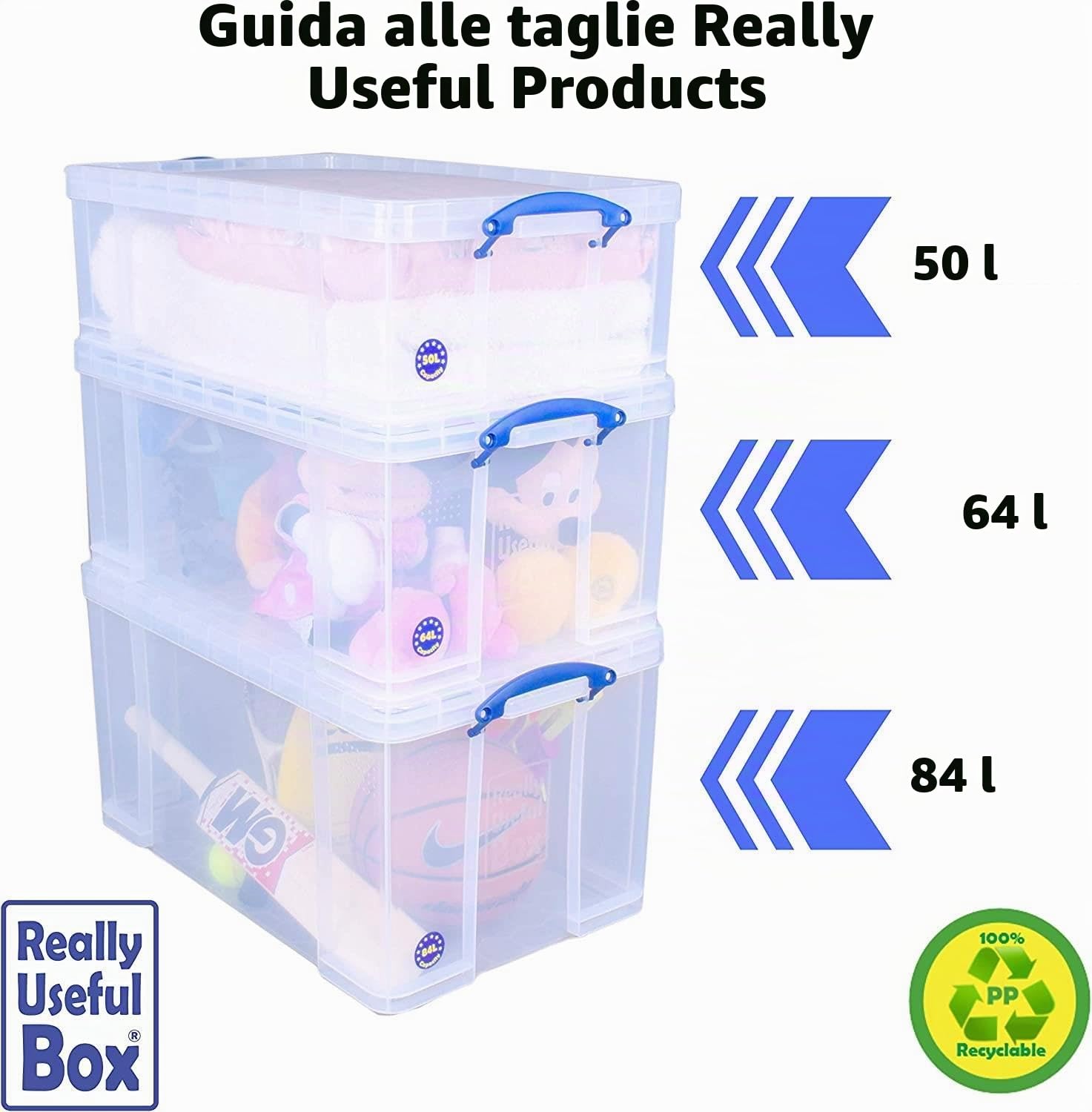 Really Useful Box Confezione da 2, 64 litri, trasparente per organizzazione e stoccaggio, 710 x 440 x 310 mm