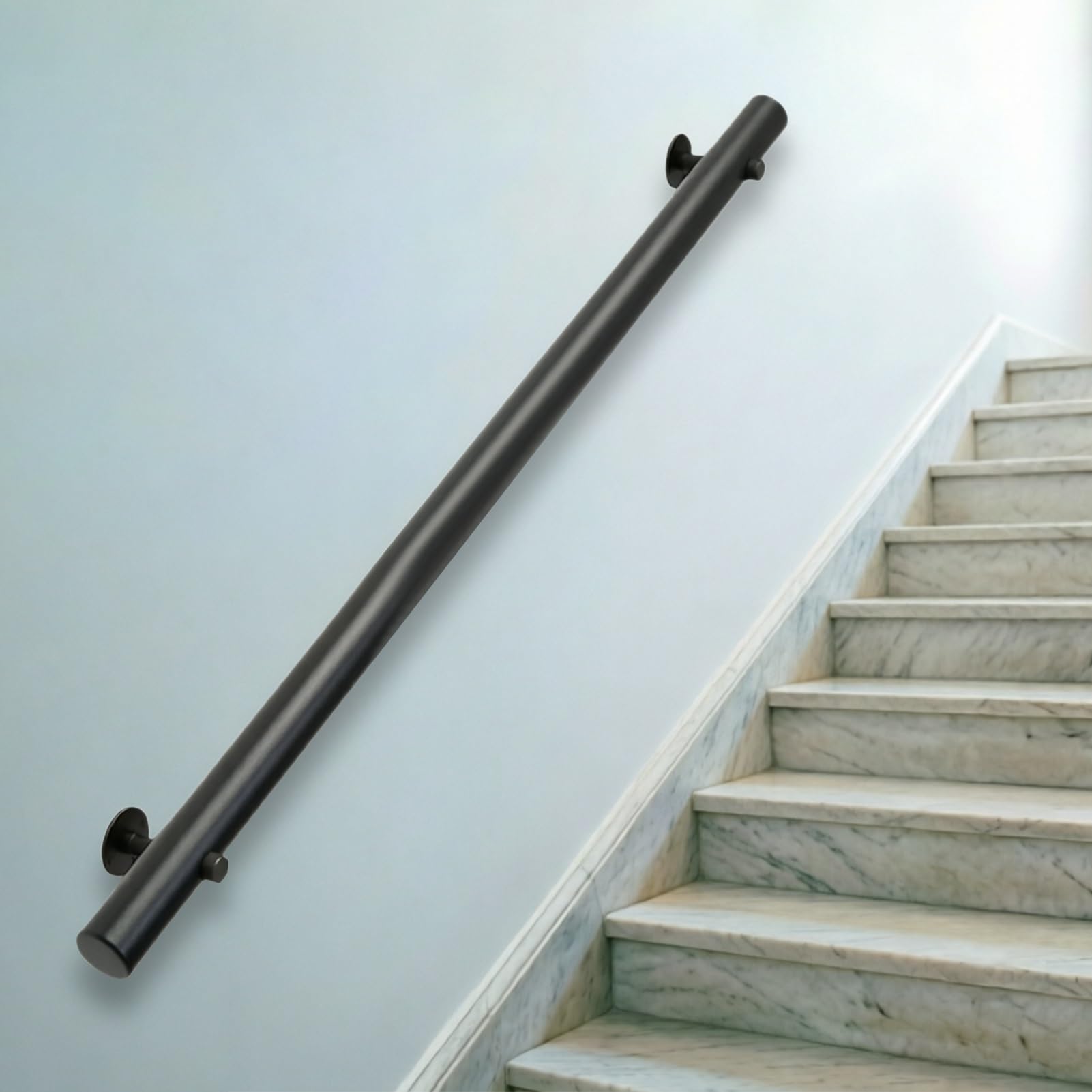 DMCHENGMA Wooden Stair Handrail, 1FT - 15FT Black Round Wall Mount Support Bar, Wall Hand Railings for Indoor/Outdoor(10ft/300cm)