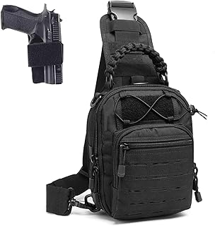 LarKoo Tactical Compact Concealed Carry Sling Bag Cut Molle Pistol Holster EDC Single Shoulder Chest Backpack Pack (Black)