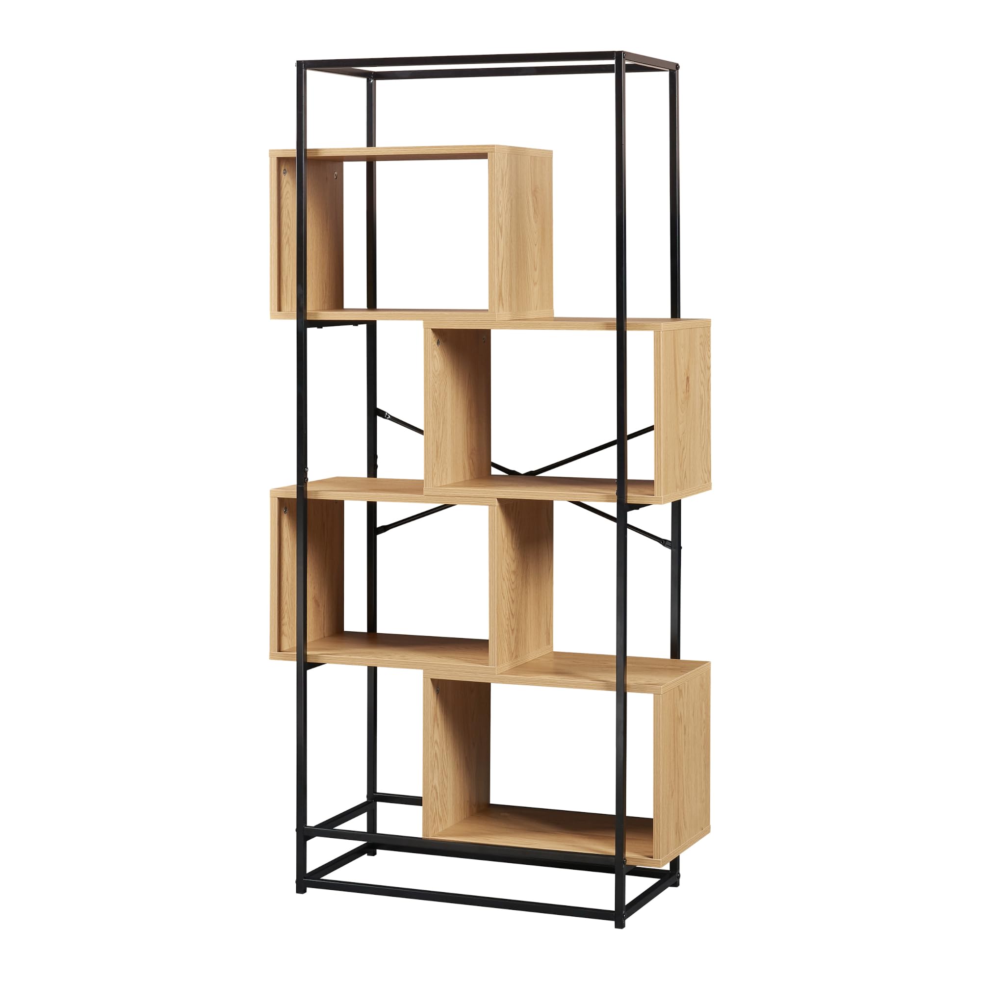 [en.casa] Librería de Salón Rennebu Estantería con 4 Compartimentos Abiertos para Despacho Oficina Sala de Estar Acero Aglomerado 160 x 80 x 33cm - Negro/Roble