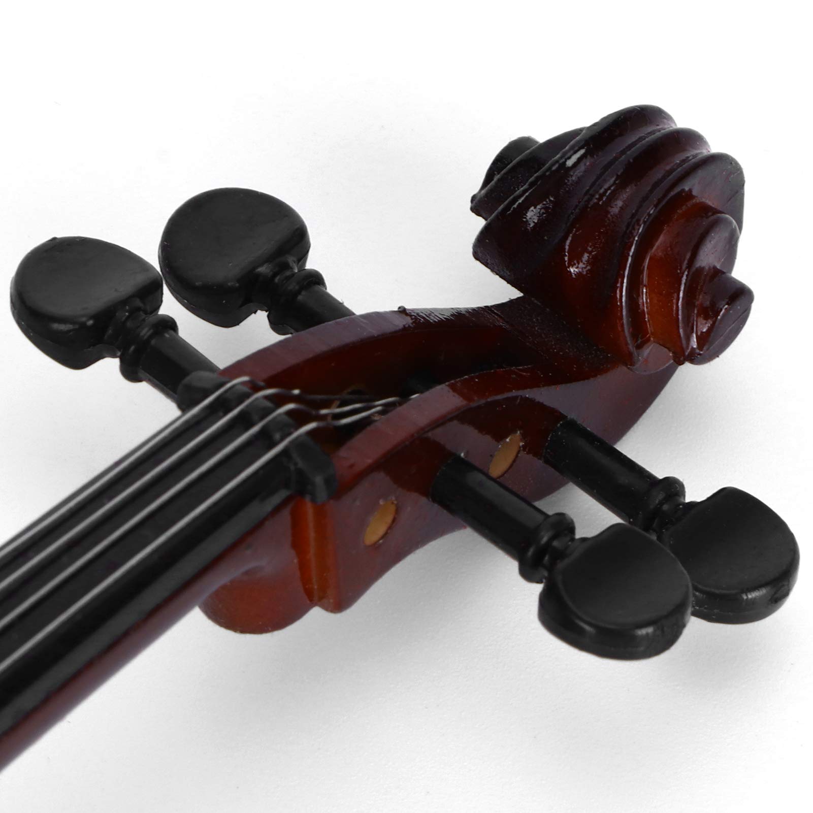 Modelo de instrumento musical de violonchelo en miniatura, modelo de casa de muñecas en miniatura de instrumento musical de madera de tilo con soporte, arco y estuche, mano de obra exquisita