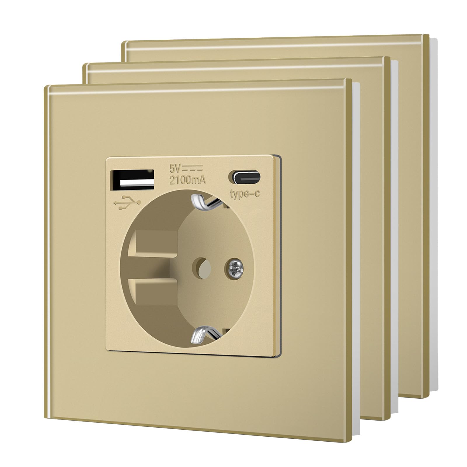 BSEED Enchufe de Pared con USB C,Enchufes Dobles Empotrados con Cristal,Toma de Corriente,Seguridad infantil,Fácil de Instalar,M Serie,2 Enchufes con USB y Tipo C,157mm Blanco — view 35