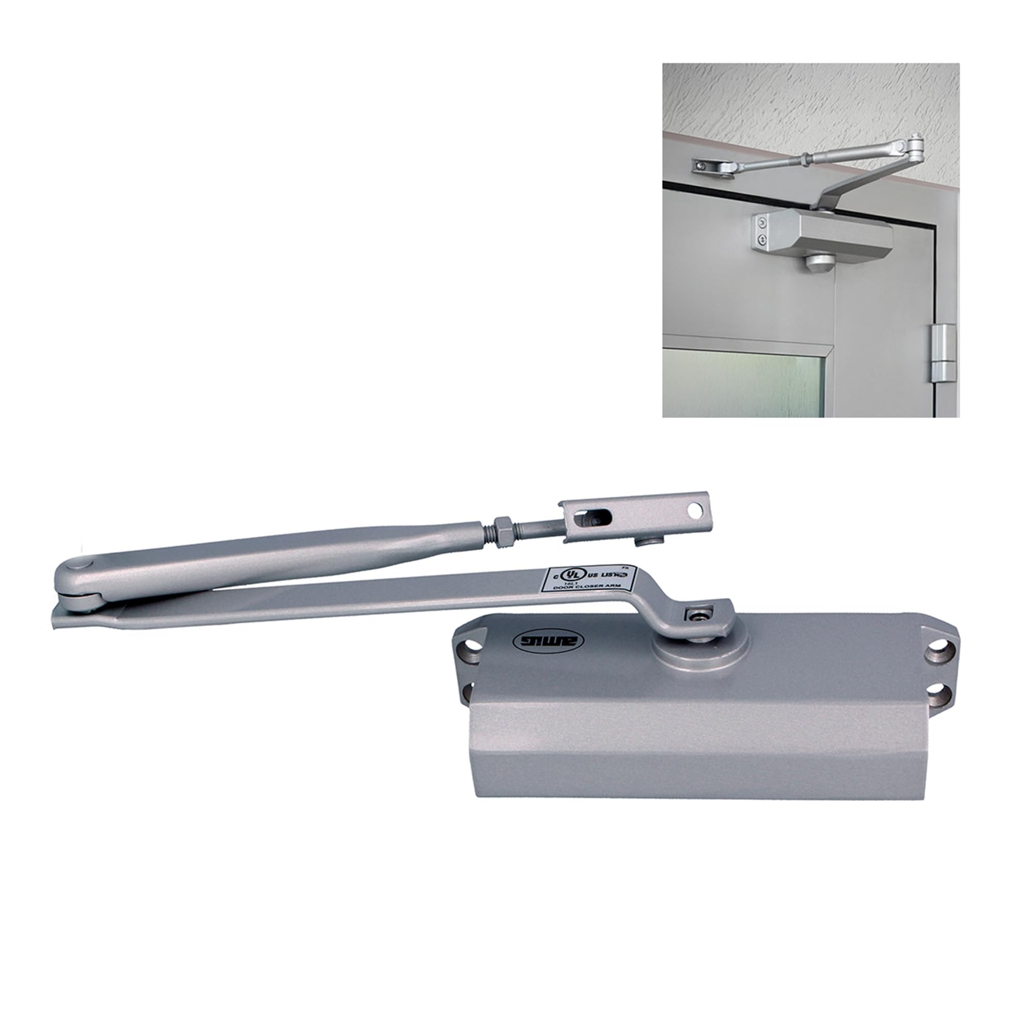 Amig - Ferme-porte automatique pour portes d'un poids maximal de 40 kg et d'une largeur maximale de 85 cm - Avec rétention | En aluminium argenté | Évite les accidents | Vis incluses