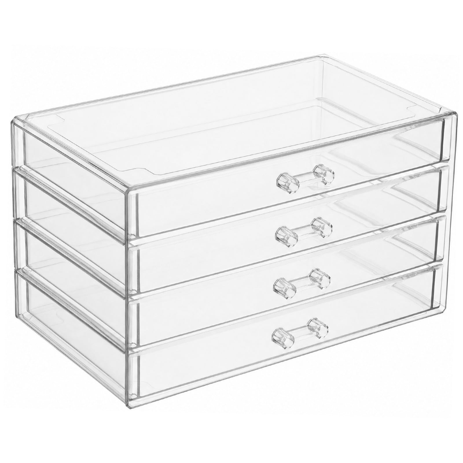 Caja de Maquillaje Acrílico Transparente con Organizador de Cosméticos de Escritorio con Tapa para Dormitorio y Baño Almacenamiento Espacioso y Ahorro de Espacio