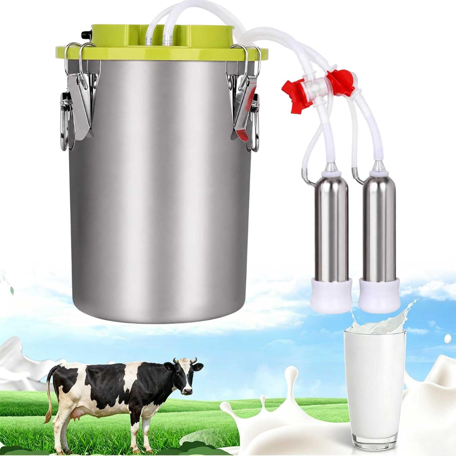 aromaoveite 48w Electric Milking Machine For Cows, Portable Cordless Cow Milker With Adjustable Pulsation, Auto Stop, 12l/16l Stainless Steel Milk Bucket For Farm Dairy Use 16L-A