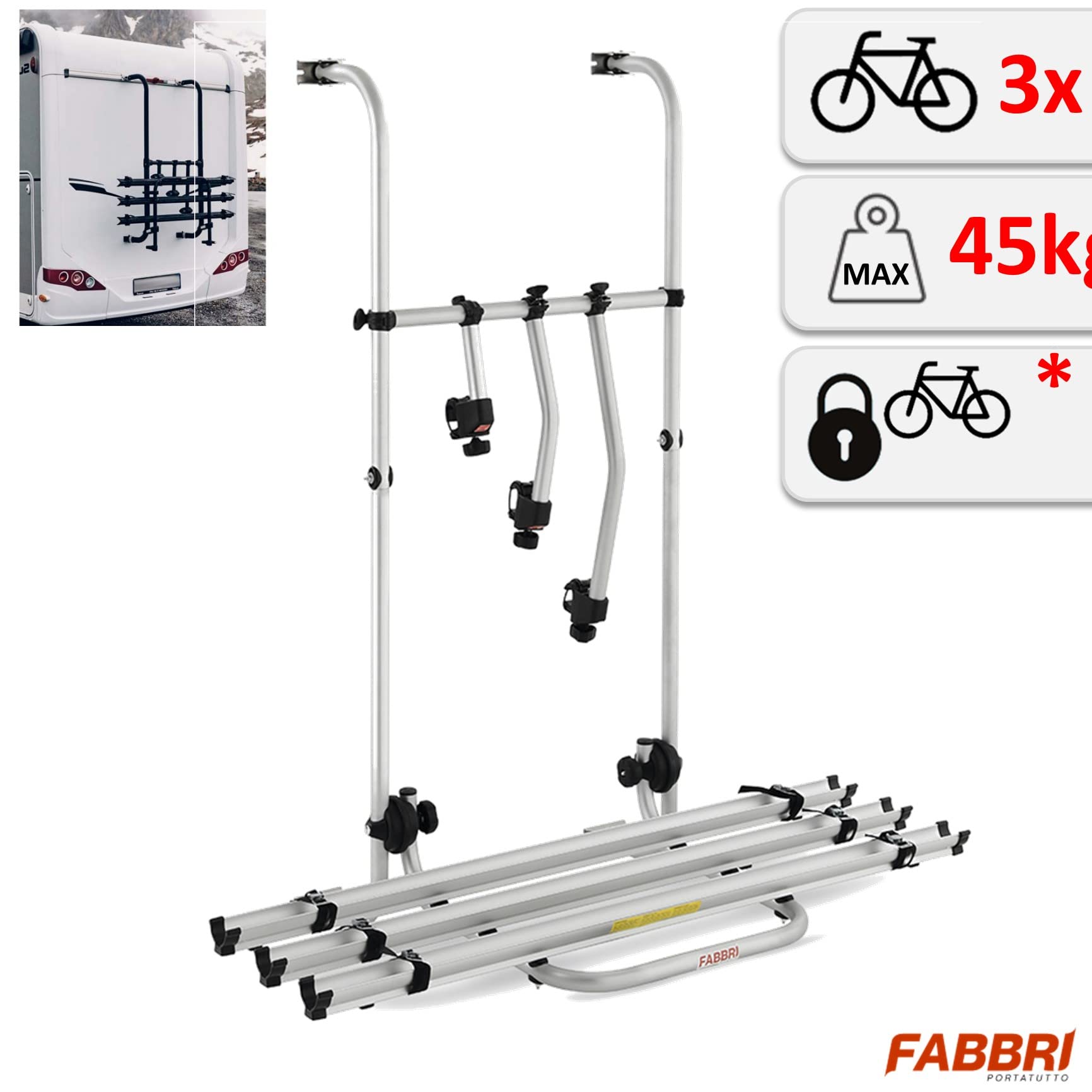 Heckträger für 3 Räder für Reisemobile Wohnwagen - Bici OK Camper 95/140