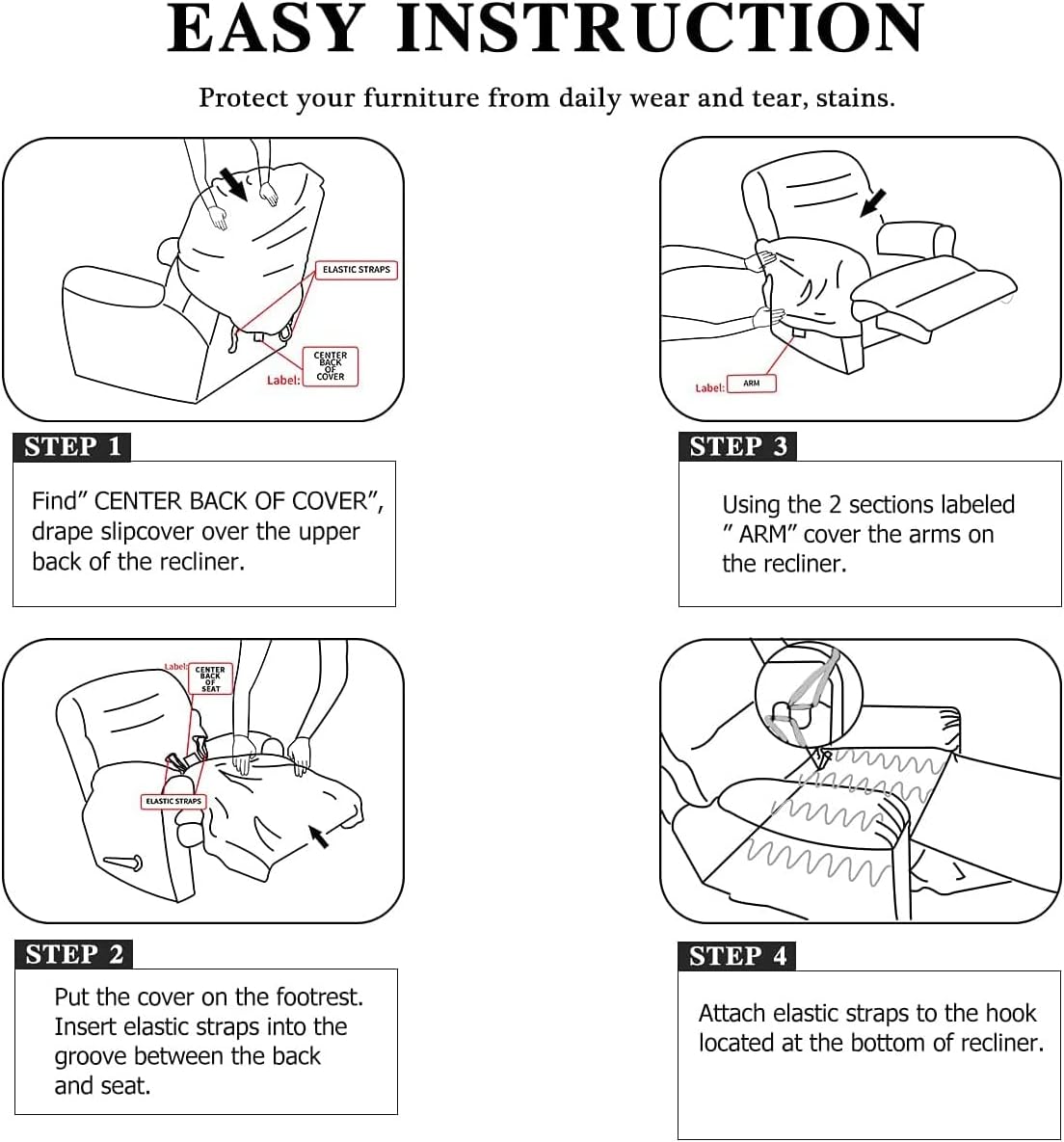 Split Recliner Slipcover Stretch Recliner Chair Cover Anti-Dust Non-Slip Armchair Cover Solid Color Universal Seat Cover -Dark Grey