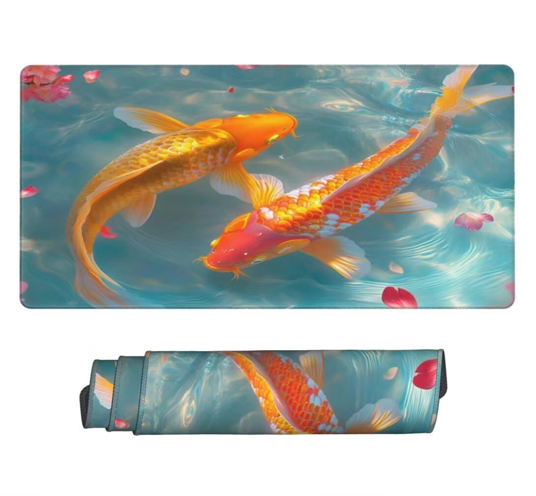 Tappetino Mouse Verde, Mouse Pad XXL 1200 x 600 x 3 mm, Carpa Koi Tappetino Gaming Grande Sottomano Scrivania, Impermeabile Mousepad Lavabile con Base in Gomma Antiscivolo per Computer-MP1577